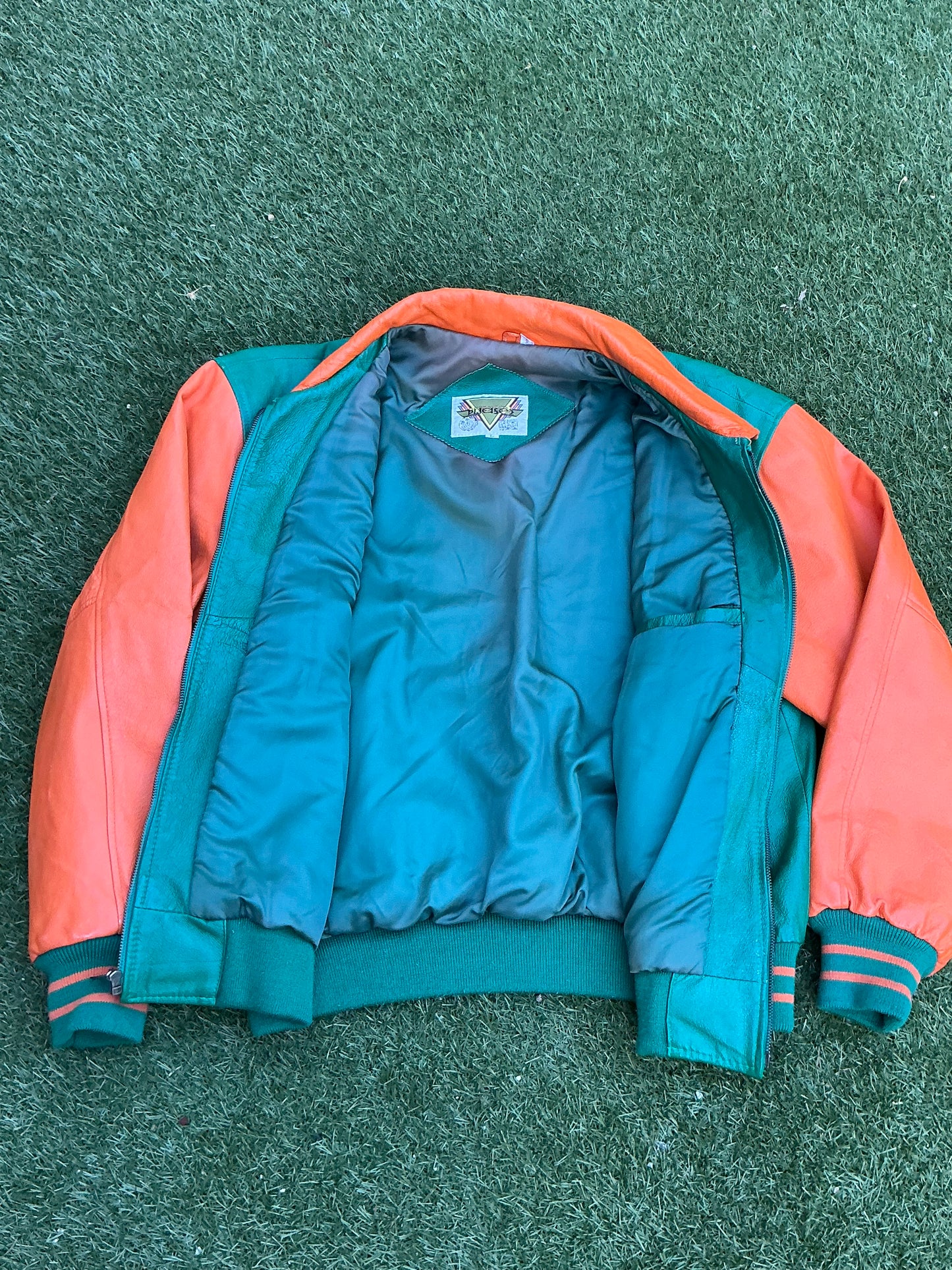 Embroidered Leather Jacket - L