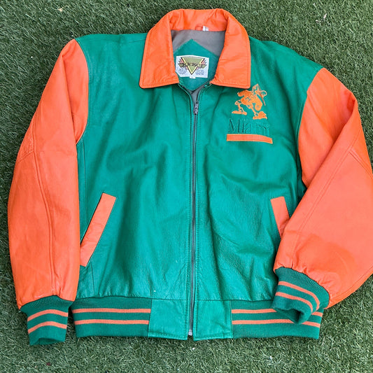 Embroidered Leather Jacket - L
