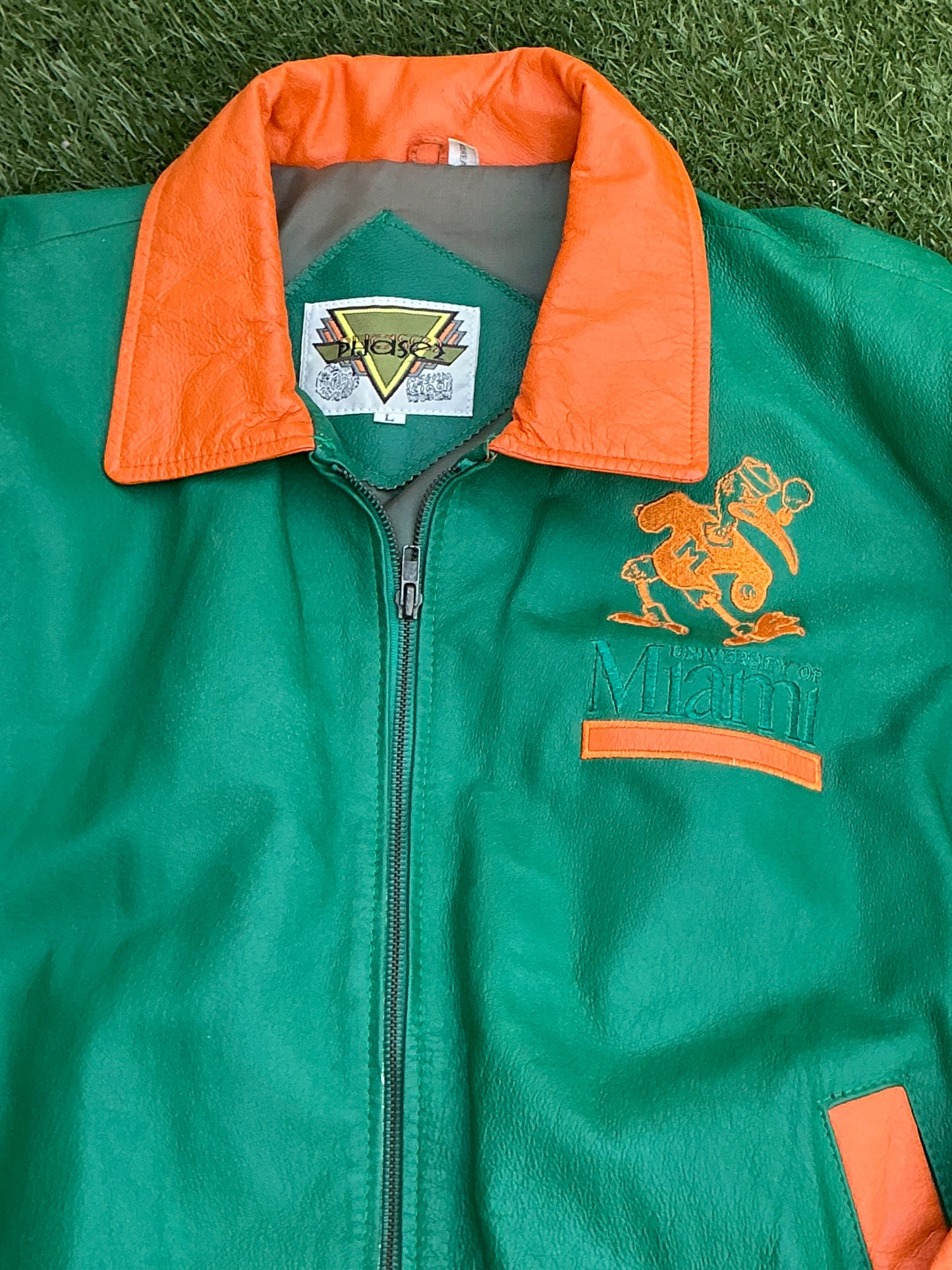 Embroidered Leather Jacket - L